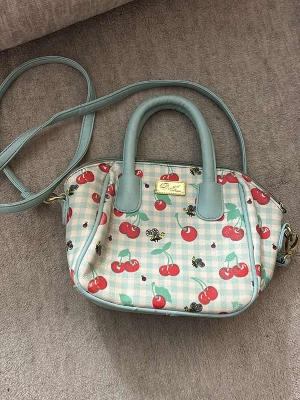 Betsey Johnson Light Blue Cherry Print Crossbody Satchel